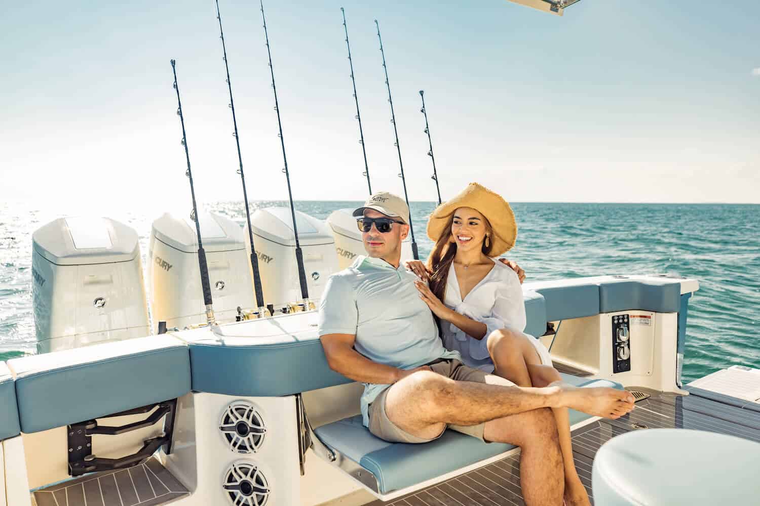 New owner's of a 530LXF relaxing on their boat.